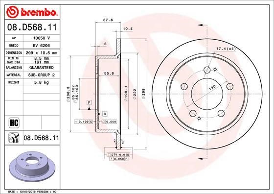 Brembo 08.D568.11 Rear brake disc, non-ventilated 08D56811