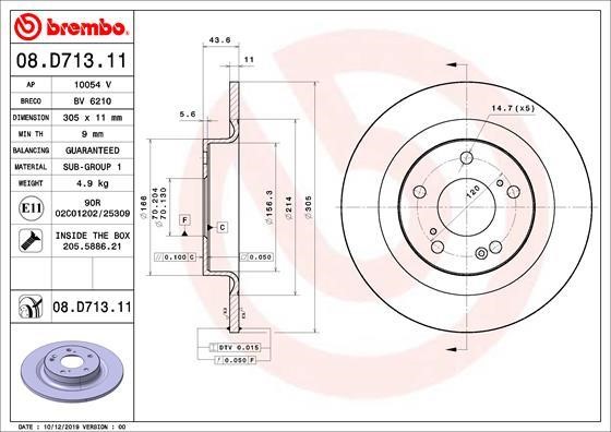 Brembo 08.D713.11 Rear brake disc, non-ventilated 08D71311