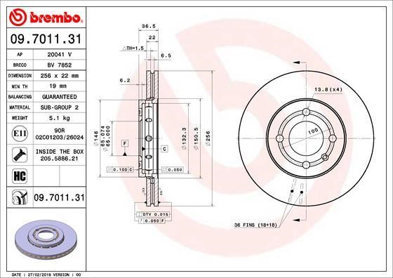 Brembo 09.7011.31 Front brake disc ventilated 09701131