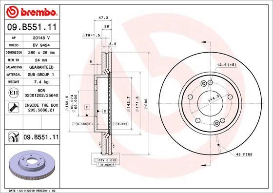 Brembo 09.B551.11 Front brake disc ventilated 09B55111