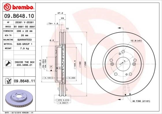 Brembo 09.B648.11 Ventilated disc brake, 1 pcs. 09B64811