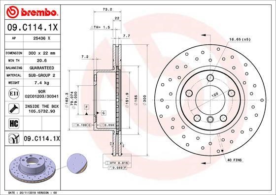 Brembo 09.C114.1X Ventilated brake disc with perforation 09C1141X