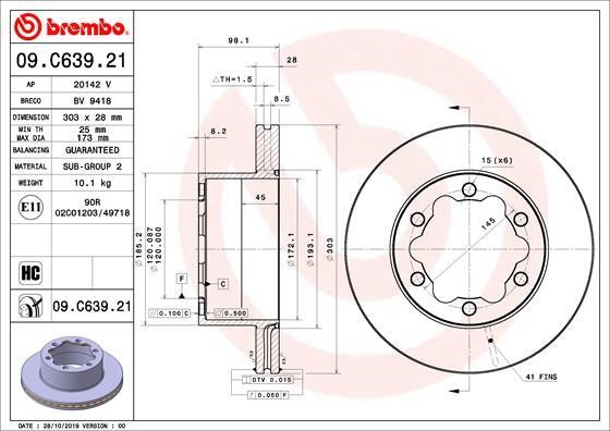 Brembo 09.C639.21 Ventilated disc brake, 1 pcs. 09C63921