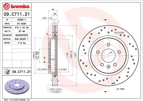 Brembo 09.C711.21 Rear ventilated brake disc 09C71121