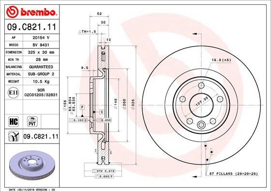 Brembo 09.C821.11 Front brake disc ventilated 09C82111