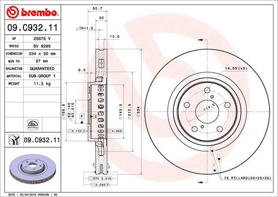 Brembo 09.C932.11 Ventilated disc brake, 1 pcs. 09C93211