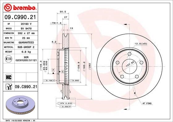 Brembo 09.C990.21 Front brake disc ventilated 09C99021
