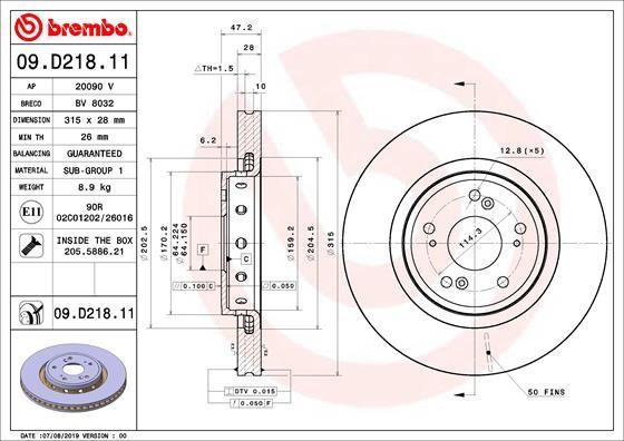 Brembo 09.D218.11 Front brake disc ventilated 09D21811
