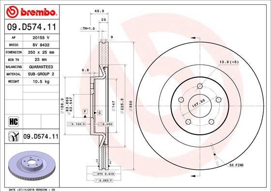 Brembo 09.D574.11 Front brake disc ventilated 09D57411