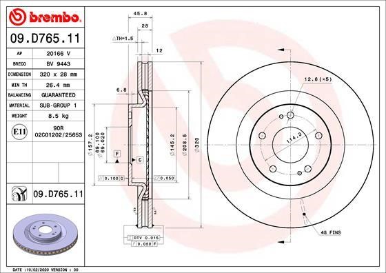 Brembo 09.D765.11 Front brake disc ventilated 09D76511