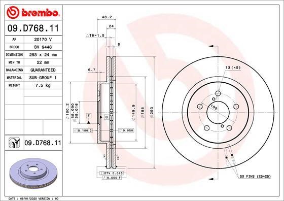Brembo 09.D768.11 Front brake disc ventilated 09D76811