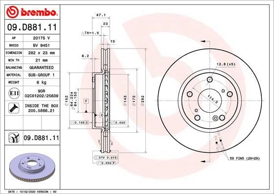 Brembo 09.D881.11 Front brake disc ventilated 09D88111