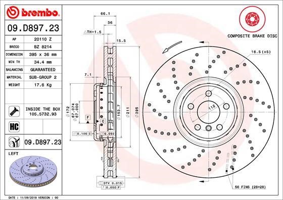 Brembo 09.D897.23 Ventilated brake disc with perforation 09D89723