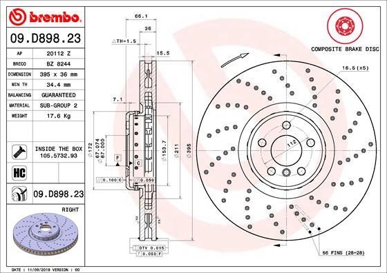 Brembo 09.D898.23 Ventilated brake disc with perforation 09D89823