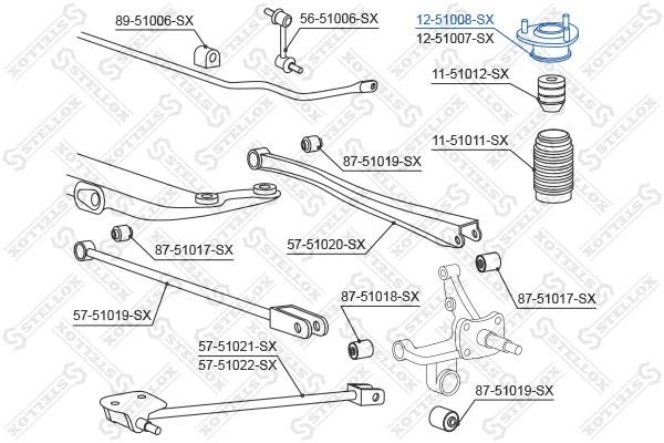 Rear left shock absorber support Stellox 12-51008-SX