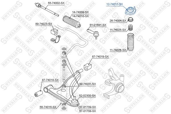 Front strut mount Stellox 12-74017-SX