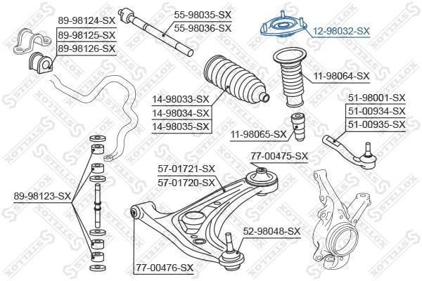 Front strut mount Stellox 12-98032-SX