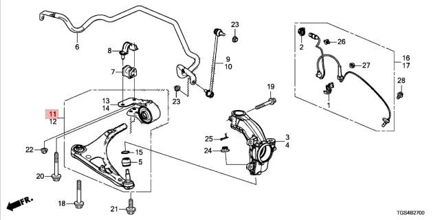 Honda 51350-T6Z-A10 Lower Arm Complete, Front 51350T6ZA10 51350T6ZA10 Honda Lower Arm Complete, Front