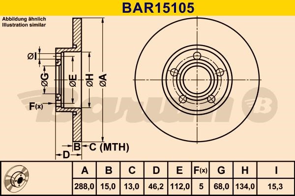 Barum BAR15105 Unventilated front brake disc BAR15105
