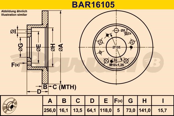 Barum BAR16105 Unventilated front brake disc BAR16105