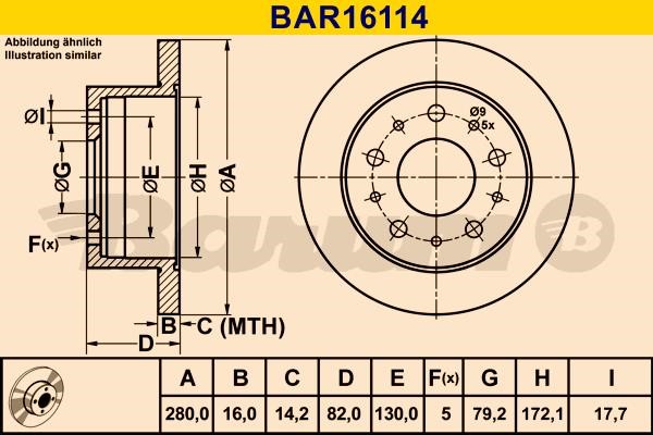 Barum BAR16114 Rear brake disc, non-ventilated BAR16114
