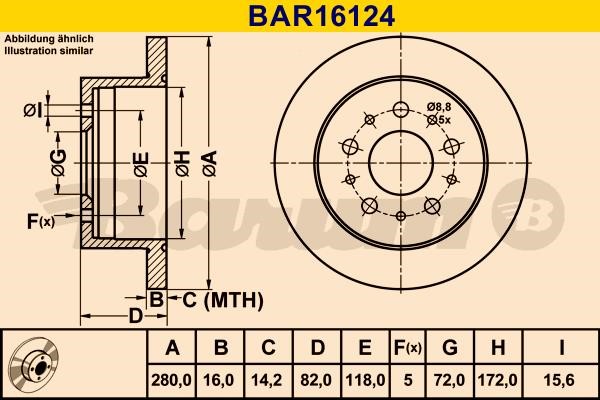 Barum BAR16124 Unventilated brake disc BAR16124