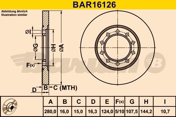 Barum BAR16126 Rear brake disc, non-ventilated BAR16126