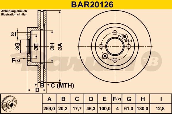 Barum BAR20126 Ventilated disc brake, 1 pcs. BAR20126