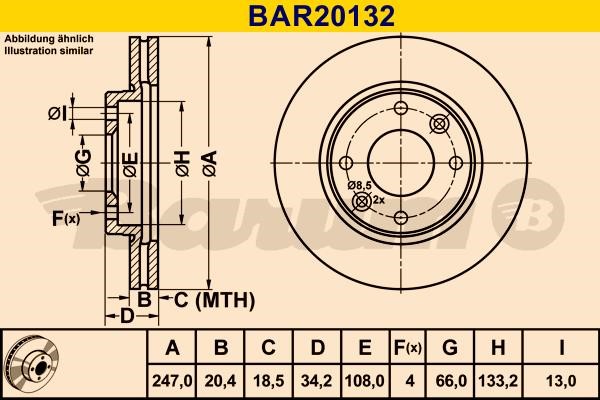 Barum BAR20132 Ventilated disc brake, 1 pcs. BAR20132