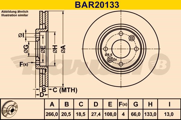Barum BAR20133 Ventilated disc brake, 1 pcs. BAR20133