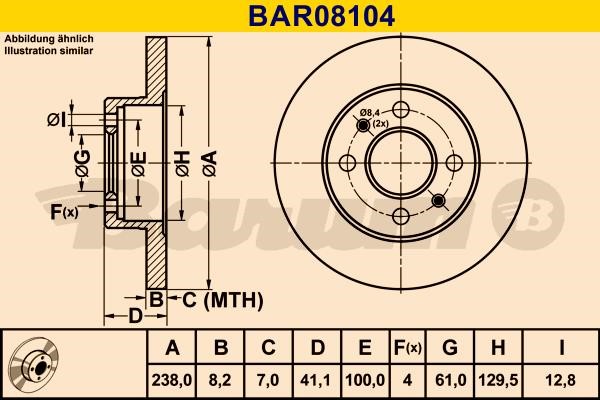 Barum BAR08104 Unventilated front brake disc BAR08104