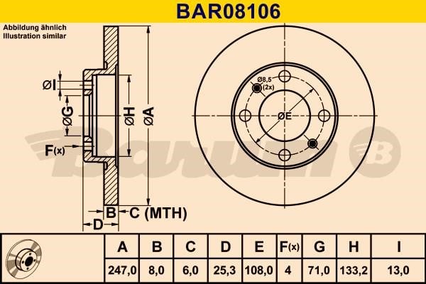 Barum BAR08106 Rear brake disc, non-ventilated BAR08106