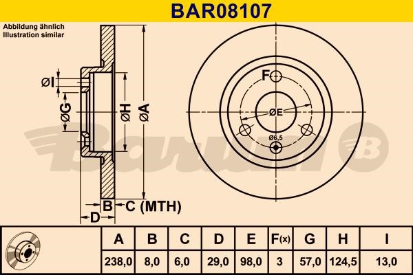 Barum BAR08107 Unventilated front brake disc BAR08107