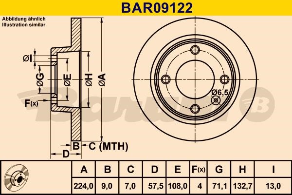 Barum BAR09122 Rear brake disc, non-ventilated BAR09122