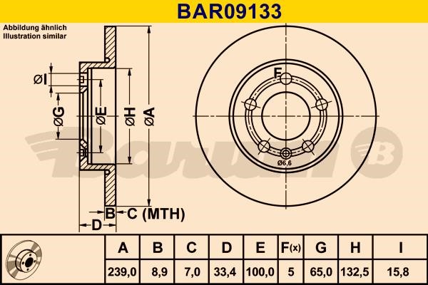 Barum BAR09133 Rear brake disc, non-ventilated BAR09133