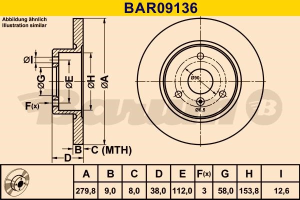 Barum BAR09136 Unventilated front brake disc BAR09136