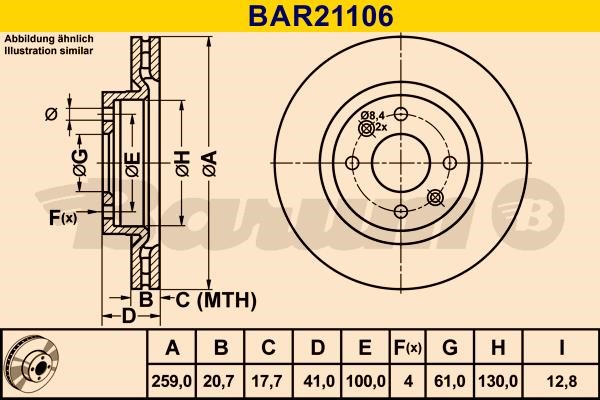 Barum BAR21106 Ventilated disc brake, 1 pcs. BAR21106