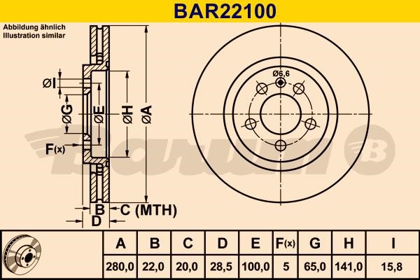 Barum BAR22100 Ventilated disc brake, 1 pcs. BAR22100