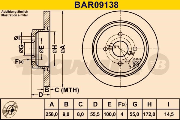 Barum BAR09138 Rear brake disc, non-ventilated BAR09138