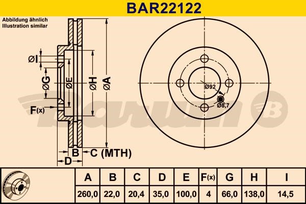Barum BAR22122 Ventilated disc brake, 1 pcs. BAR22122