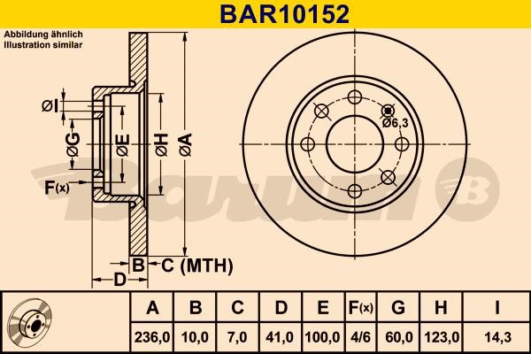 Barum BAR10152 Unventilated front brake disc BAR10152