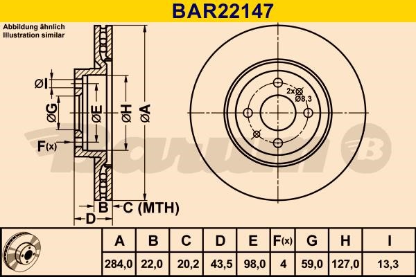 Barum BAR22147 Ventilated disc brake, 1 pcs. BAR22147