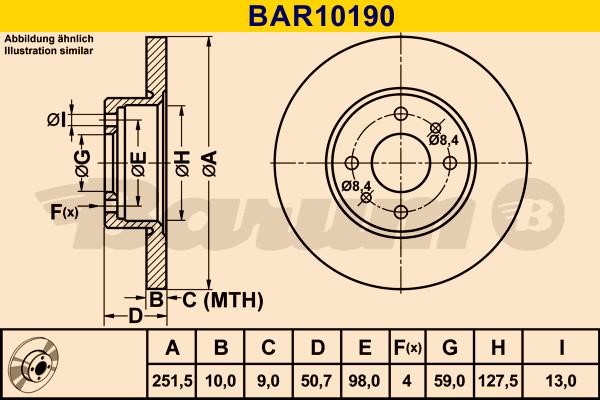 Barum BAR10190 Unventilated brake disc BAR10190