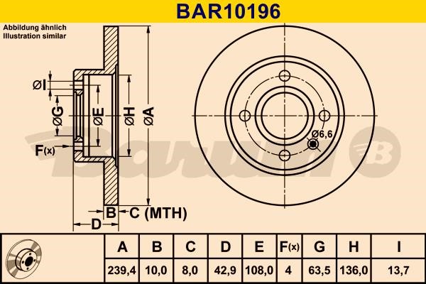 Barum BAR10196 Unventilated front brake disc BAR10196