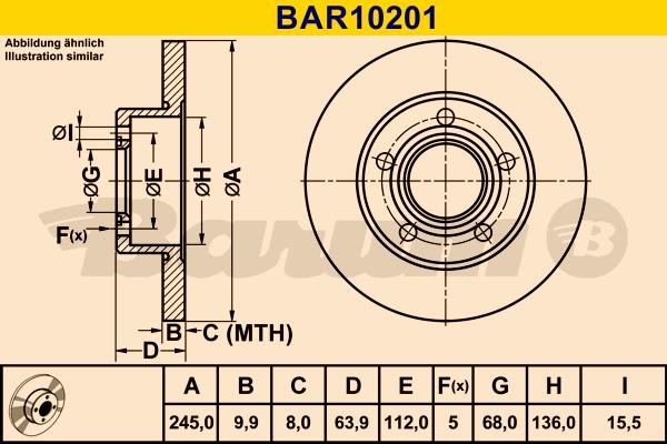 Barum BAR10201 Rear brake disc, non-ventilated BAR10201