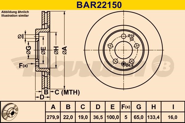 Barum BAR22150 Ventilated disc brake, 1 pcs. BAR22150