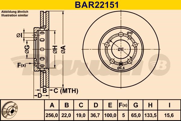 Barum BAR22151 Ventilated disc brake, 1 pcs. BAR22151