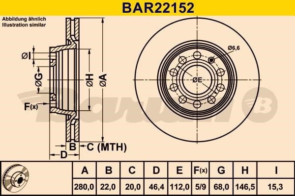 Barum BAR22152 Ventilated disc brake, 1 pcs. BAR22152