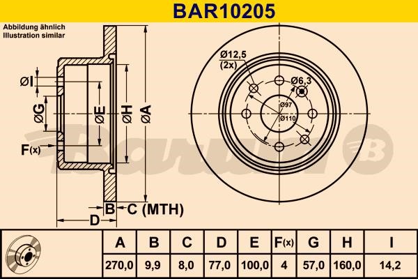 Barum BAR10205 Rear brake disc, non-ventilated BAR10205