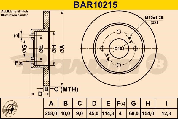 Barum BAR10215 Rear brake disc, non-ventilated BAR10215